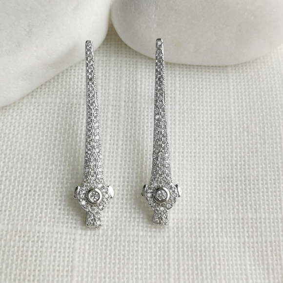 New ART DECO sterling silver cz long earrings - Picture 7 of 7